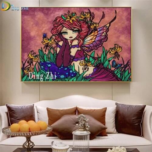 Square Round Drill,5D DIY Diamond Painting Butterfly Elf Flower Fairy Diamond Embroidery Cartoon Girl Cross Stitch,Mosaic Puzzle