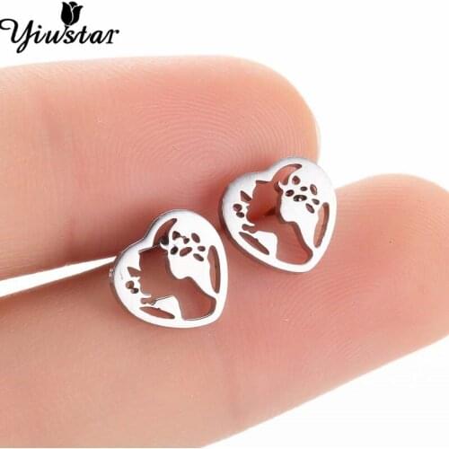 Yiustar Cute Vintage Hollow Earings for Girls Women Heart Stinless Steel Dainty Stud Earrings Map Jewelry Everyday Accessories