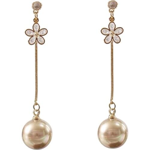 LANFLORA fashion flowers women long pearl copper alloy earrings Classic bulk wholesale earrings