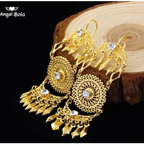 Muslim Ancient Copper Crystal Earrings for Women Gold Color Coins Arab Sign Crown Crystal Middle Eastern Jewelry Dangle Earrings
