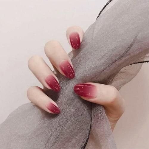 24Pcs/box Gradient Color Fake Nails With Jelly Glue Full Cover Detachable Short Round Heade False Nails Manicure Accessories