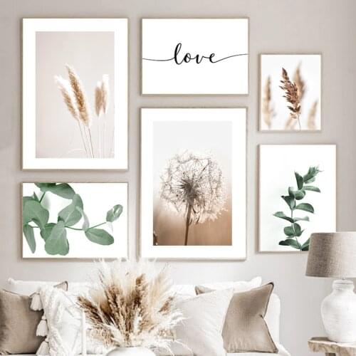 Green Plants Wall Poster Agave Leaf Dandelion Pampas Grass Canvas Painting Nordic Home Decor Art Pictures for Interior Home