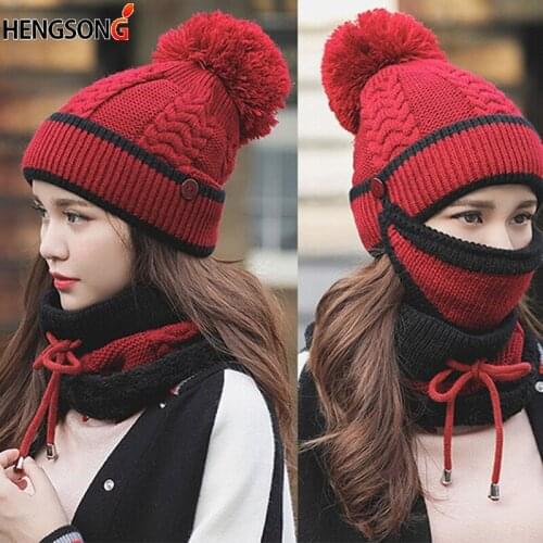 New Autumn Winter Caps Womens Knit Hat Warm Scarf Windproof Multi Functional Thermal Hat Scarf Set For Women Hikking Caps