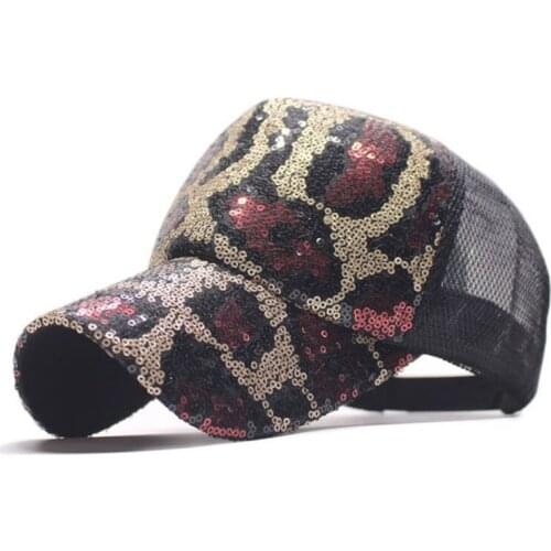 SUOGRY 2020 New High Quality Sequins Leopard Print Mesh Baseball Caps For Women Men Summer Outdoor Snapback Cap