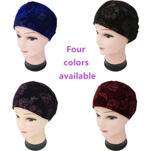 2021 new elastic fashion Velvet Hat Womens autumn and winter Baotou hat pile Hat Womens inner headscarf Muslim headscarf hat I