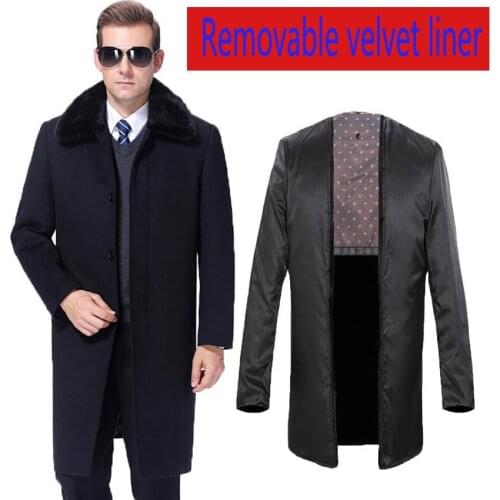 New Arrival High Quality Detachable Liner Coat Hair Collar Rabbit Casual X-long Covered Button Thick Mens Wool Overcoat Size 4XL
