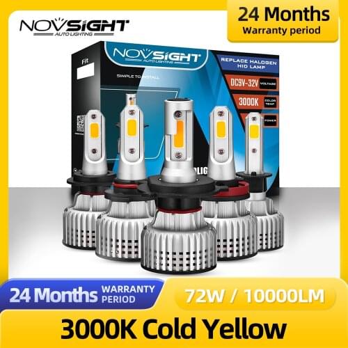 NOVSIGHT H7 led Car lamps 3000K 72W 10000LM Pair H4 H11 H1 H3 9005 9006 Light For Replace Bulb On Cars No Fan No Noise