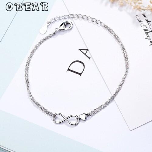 OBEAR Fashion Korean Double Layer Bow Bracelet for Women Minimalism Silver Plated Friendship Bracelet Jewelry Gift