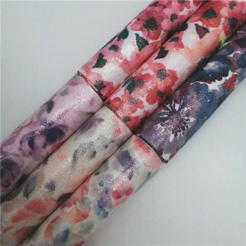 Onefly Wholesales Dropshipping Leather Supplier Flowers Printed Synthetic Faux Vinyl Leather Fabric Sheets For Bow DIY FZ189