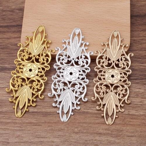 20 PCS 35*87mm 7 Colors Plated Flowers Slice Filigree Hollow Connectors Charms Copper Material DIY Jewelry Findings