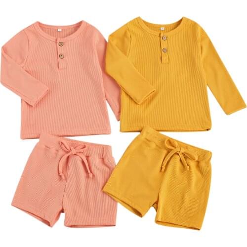 Pudcoco Baby Boy Clothes 2 Piece Suit Long Sleeve Round Collar Buttons Top Lace-up Short Home Sports Casual 1-5 Years