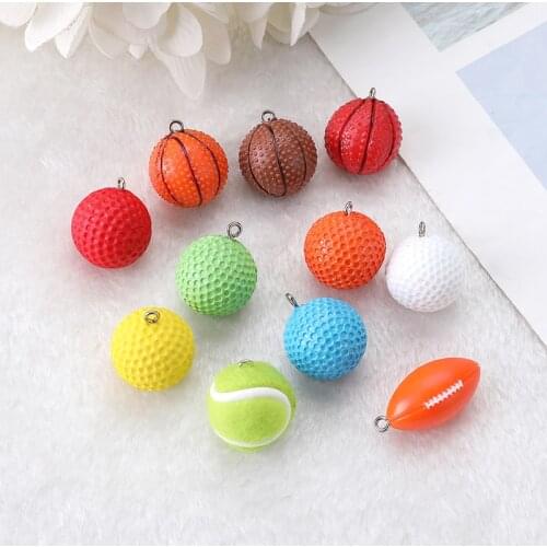 11pcs Multicolors Golf Basketball Tennis Rugby Ball Charms Earring Necklace Keychain Pendant DIY Making Accessories