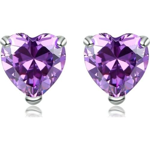 Prong Setting Cubic Zirconia Stud Earrings For Women Multicolor Heart Shaped Earrings Fashion Jewelry For Girls Gift