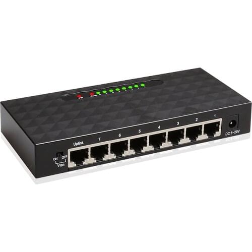 8 Ports Network Switch 10/100/1000 Mbps Gigabit Ethernet High Performance VLAN RJ45 Ethernet Switcher LAN Switching Hub Adapter