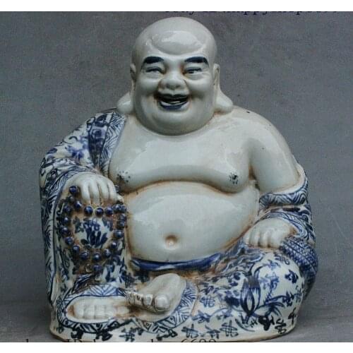Old China Qing Dyasnty Temple Porcelain Wealth Mercy Maitreya God Buddhas Statue