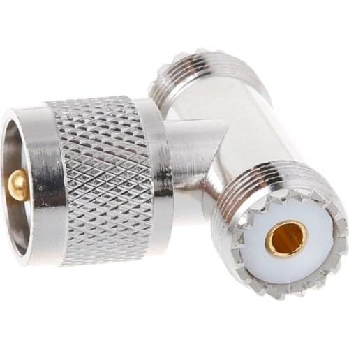 T Shape UHF Male PL259 To 2 UHF Female SO239 Triple RF Connector 3-way Coaxial Adapter T84C