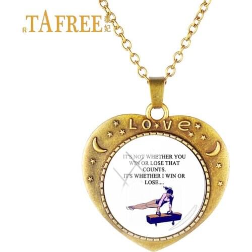 TAFREE gymnastics girl Antique Bronze Plated Pendant Necklace Art picture gymnastique fille Chocker For Women Jewelry GY071