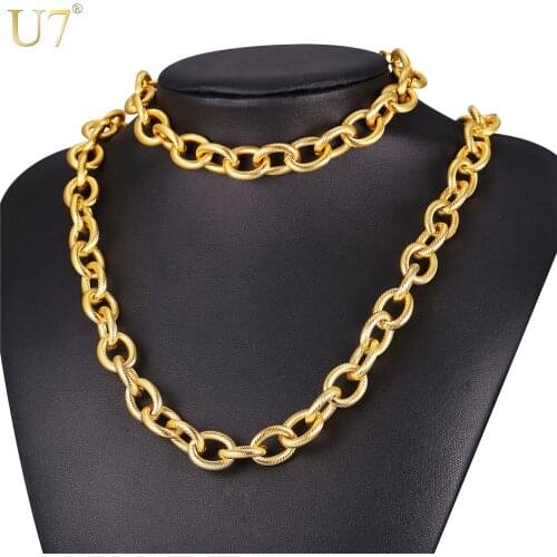 U7 Chunky Big Chain Necklace And Bracelet Set For Men Stainless Steel Gold Color Jewelry Sets Trendy S831
