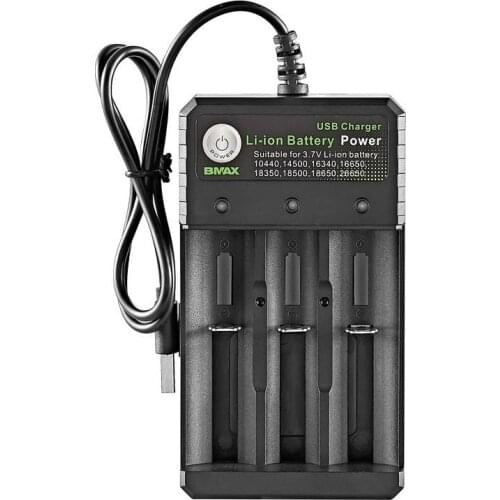 USB Powered Three Slots Battery Charger with Indicator Light Independent Charging for 18650 10440 14500 Lithium Batteries