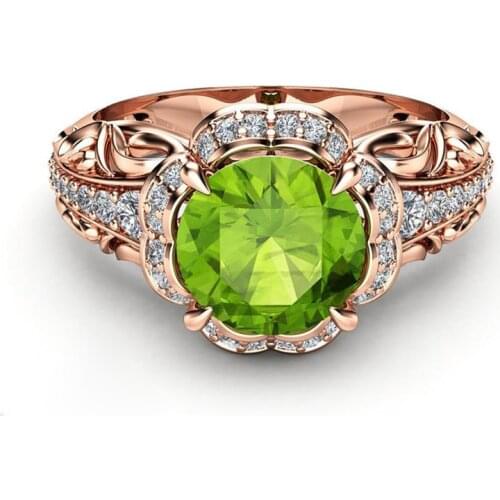 Fashion Engagement Wedding Rings Green Colors Cubic Zirconia Stone Rose Gold Color Flower Ring Jewelry For Women Anel Hot Sale