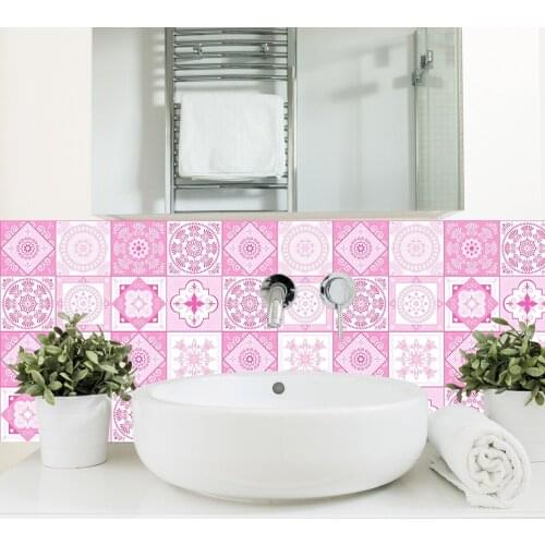 10/15/20/30cm Pink Tile Floor Sticker Kitchen Bathroom Waist Line Wall Stickers Home Decor Peel & Stick PVC Art Mural Wallpaper