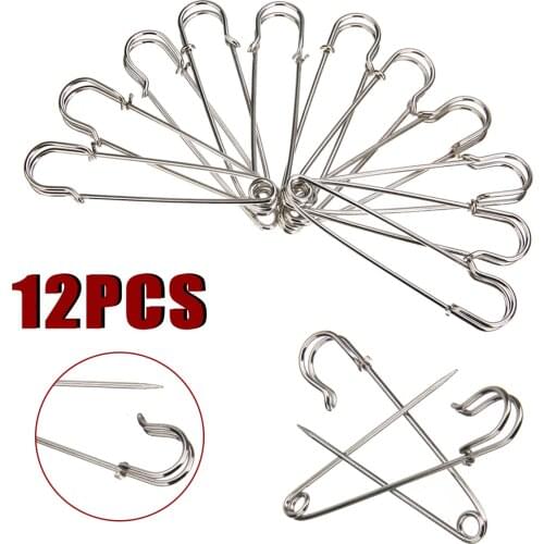 12pcs/Set New Large Heavy Duty Stainless Steel Big Jumbo Safety Pin Blanket Crafting 70mm Length Stainless Steel Safety Pin