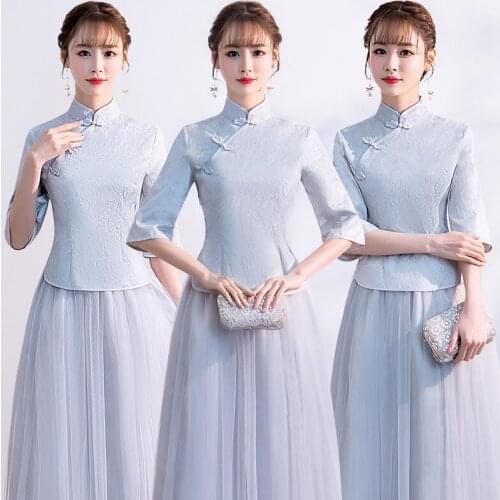 2 Pcs Set Vintage Chinese Style Retro Toast Clothing Gown Marriage Cheongsam Qipao Party Evening Dress Vestidos