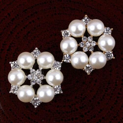 30pcs/lot 27mm Metal Rhinestone pearl Button Hair Accessories Flower Center Wedding Invitation Scrapbooking DIY Handcraft