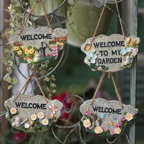 4PCS Garden Welcome Listing Card Resin Ornaments Balcony Wall Hanging Pendant Home Courtyard Outdoor Figurines Decoration Crafts