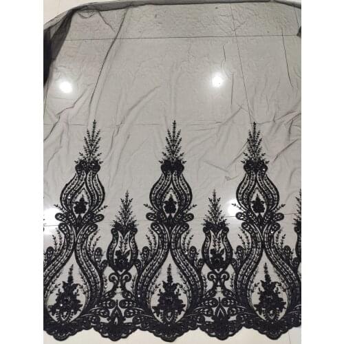 1 Yards 130CM Width Fashion Dress Top Quality Black Color Gorgeous Embroidered French Lace Fabric Sequins Bridal Lace Fabric