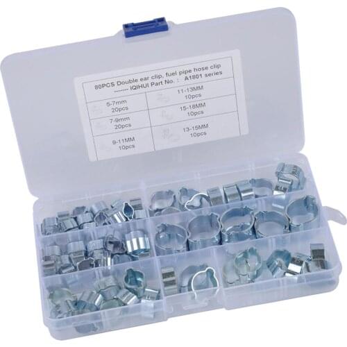 80pcs/box Hose Clamp Stainless Steel Double Ear Worm Gear For Auto Plumbing