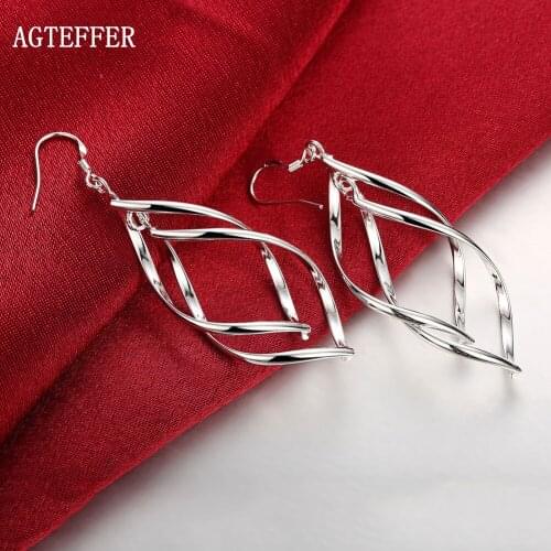 AGTEFFER New 925 Silver High Quality Womens Fashion Jewelry Long Earrings Hanging Drop Earring Jewelry Gifts