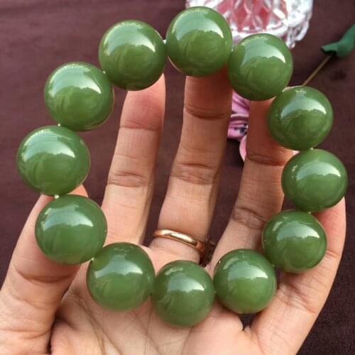 Certificate Natural Jasper Russian Green Color Jade Crystal Gemstone 18mm Grade A Big Round Beads Stretch