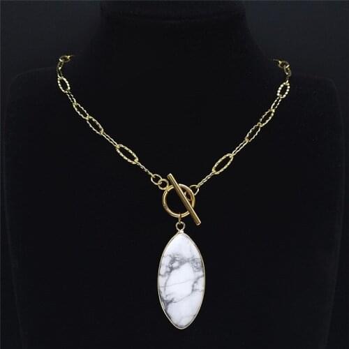 Stainless Steel Natural Stone Necklace Chain Women Round Gold Color Chocker Necklace Jewelry collar acero inoxidable NXS04