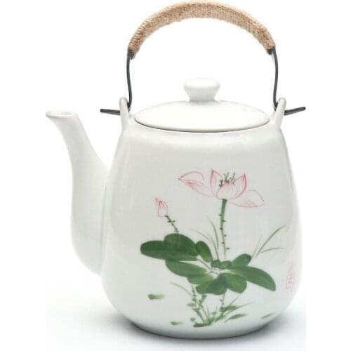 Hand Painted Loop-Handled Teapot Large Capacity 1.5 Liter Teapot Heat Resistant Porcelain Tea Brewing Kettle Restaurant Home