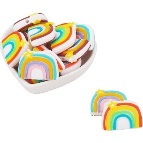 Chenkai 10PCS Rainbow Stars Silicone Beads Food Grade DIY Baby Infant Pacifier Nursing Teething Necklace Sensory Accessories Toy