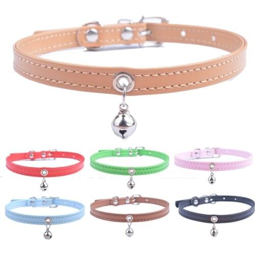 Cheap Pet Puppy Dog Collar With Bell Faux Leather Adjustable Collars For Small Dogs Size XXS XS S Purple Rose Pink White Brown