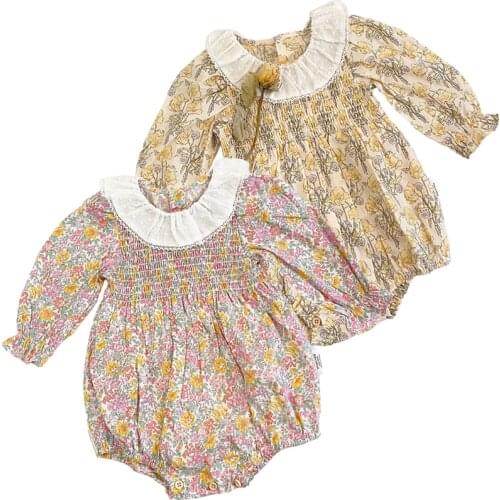 0-3Yrs Infant Baby Rompers Autumn Baby Girls Long Sleeve Floral Clothes Rompers Princess Cotton Spring Baby Girls Rompers Ruffle