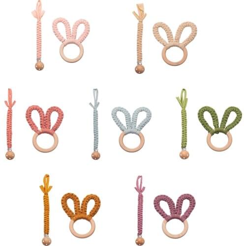 Baby Braided Teether 1pcs Rattle Safe Wooden Toy Cell Phone Pram Crib Ring for Newborns Educational Infant Toy Bell