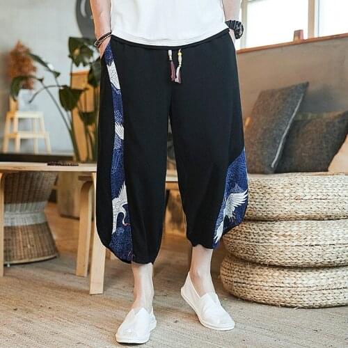 Men Harem Pants Chinese Style 2021 Summer Cotton Comfortable Pants Streetwear Loose Trouser Japanese Trendy Sweatpants 30091