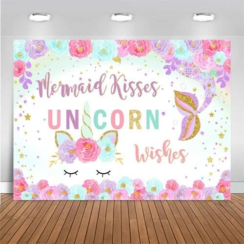 Mermaid Unicorn Backdrop Flower Little Star Baby Shower Photography Backdrop Kids Birthday Photo Background For Photo Studio