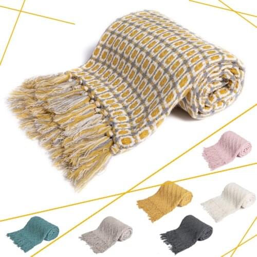Hot Yellow Grey Soft Blankets Sofa Throw Blanket with Tassels Knitted Thread Nap Blankets Nordic Soft Towel Bed 130x150 Tapestry