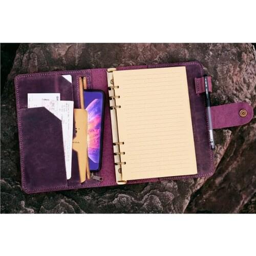 Personalized vintage purple leather notebook cover diary planner A5 distressed leather refillable travel journal binder