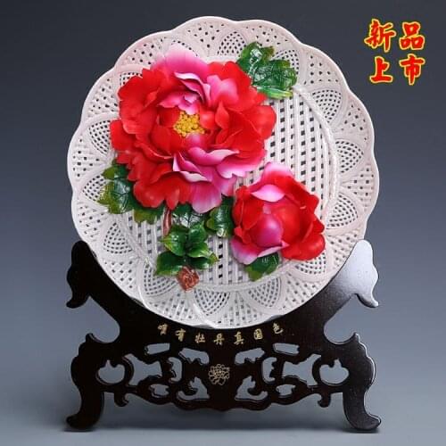 Luoyang Erqiao ceramic porcelain peony hanging plate ceramic gift collection disk Dehua manual master of Fine Art