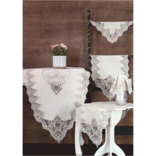 French Laced Guipure Velvet Living Room/Saloon 5Pieces Set Tablecloth Table -Console Cover Decoration Set Home Textile - SÜMBÜL