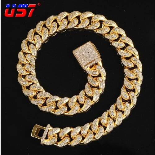 US7 20MM Miami Cuban Link Chain Iced out AAA+ Cubic Zircons Cuban Necklace Hip Hop Jewelry Choker For Mens Rapper Necklace
