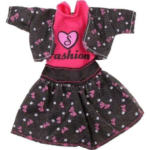 3 Pcs Doll Clothes Sweet Heart Polka Dot Printed Short Dress Coat Clothes Vest Clothes Outfit Short Dress Suit for 28-30cm Doll