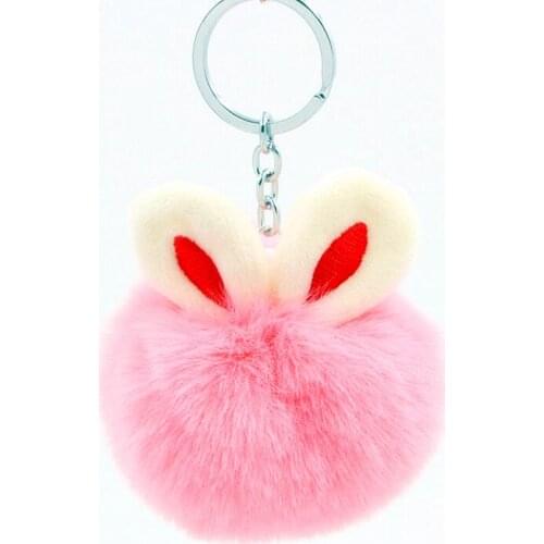 Cute Girls Fluffy Rabbit Fur Ball Pom Pom Key Chain For Women Pompon Bunny Ear Keychain On Bag Trinket Female Jewelry Party Gift