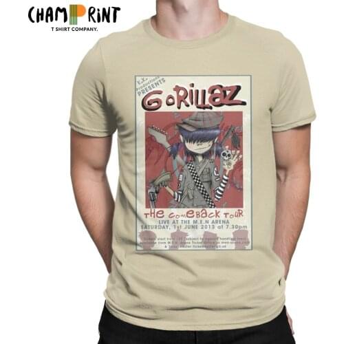 Men T-Shirt Gorilaz Comeback Tour Leisure Pure Cotton Tee Shirt Short Sleeve Music Rock T Shirt O Neck Clothing Original