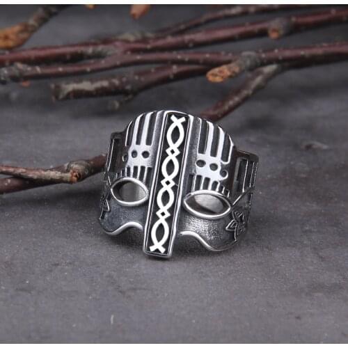 Stainless Steel Viking Spartan Warrior Helmet Rings Men Never Fade Nordic Viking Helmet adjustable Rings Jewelry